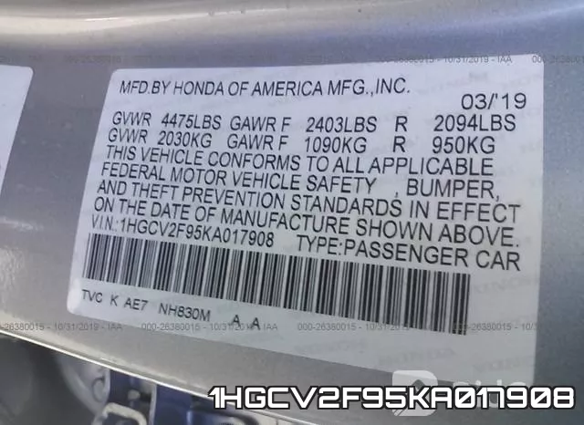 1HGCV2F95KA017908 фото 10