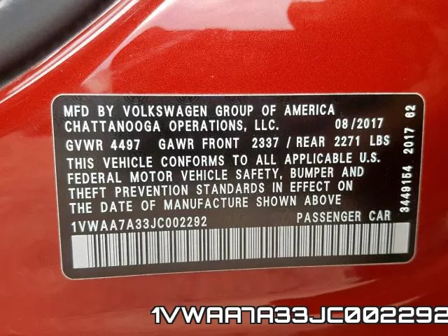 1VWAA7A33JC002292 фото 2
