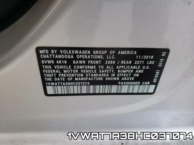 1VWAT7A38HC037074 фото 2