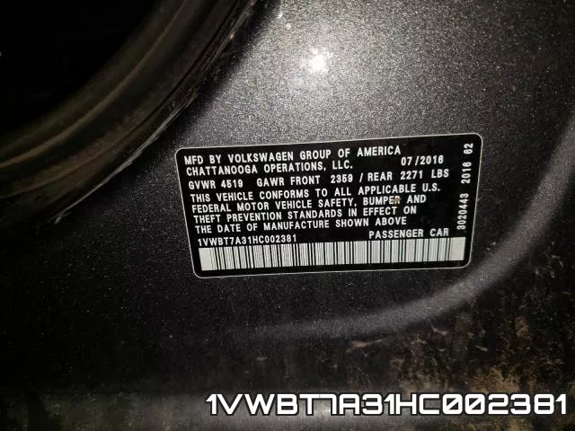 1VWBT7A31HC002381 фото 2