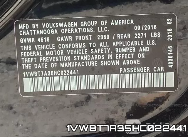 1VWBT7A35HC022441 фото 10