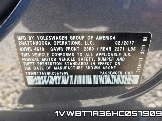 1VWBT7A36HC057909 фото 2