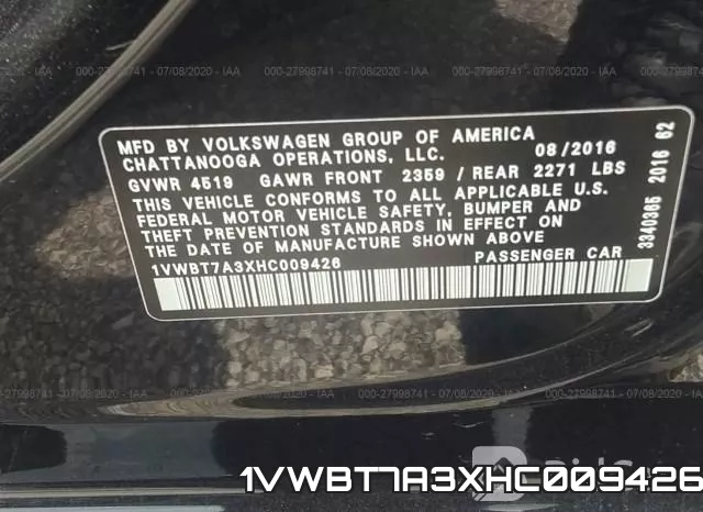 1VWBT7A3XHC009426 фото 10