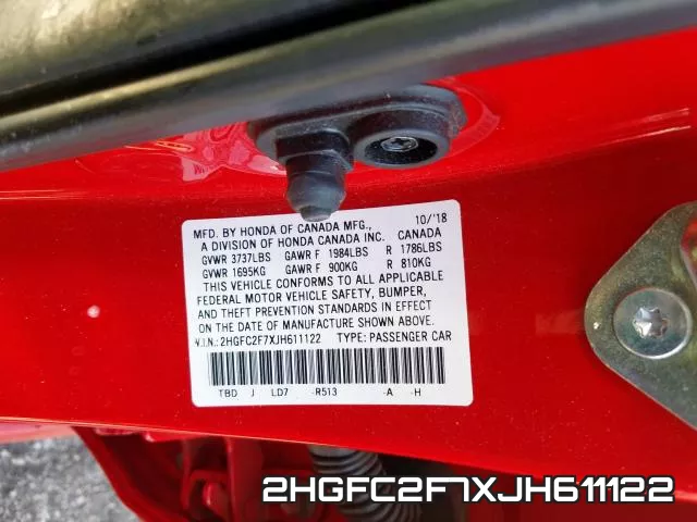 2HGFC2F7XJH611122 фото 2