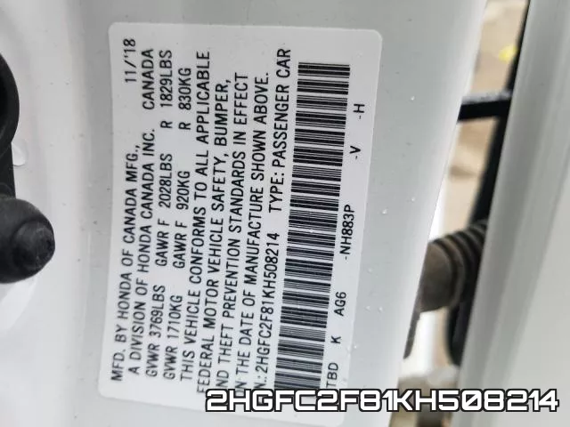 2HGFC2F81KH508214 фото 2