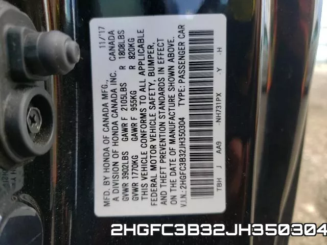 2HGFC3B32JH350304 фото 2