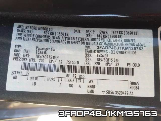 3FADP4BJ1KM135763 фото 2