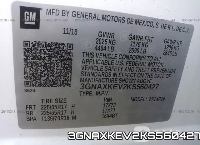 3GNAXKEV2KS560427 фото 10