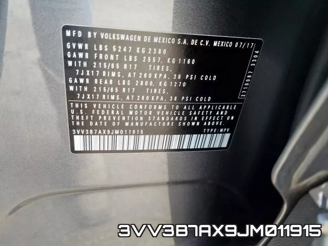 3VV3B7AX9JM011915 фото 2