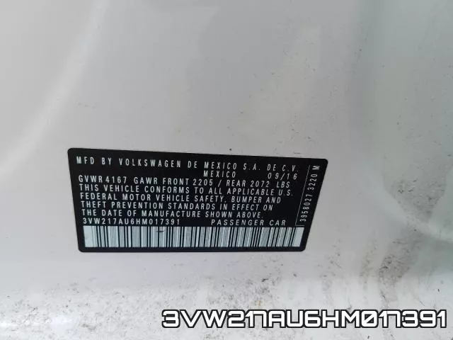3VW217AU6HM017391 фото 2