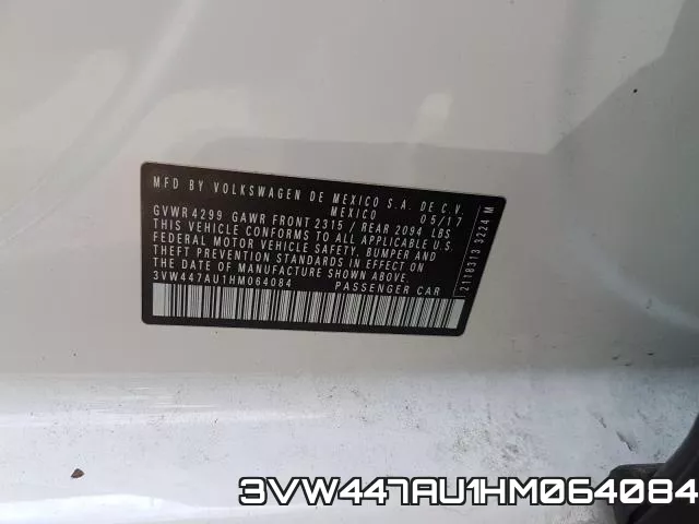3VW447AU1HM064084 фото 2