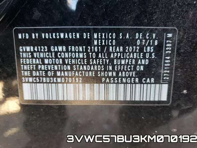 3VWC57BU3KM070192 фото 2