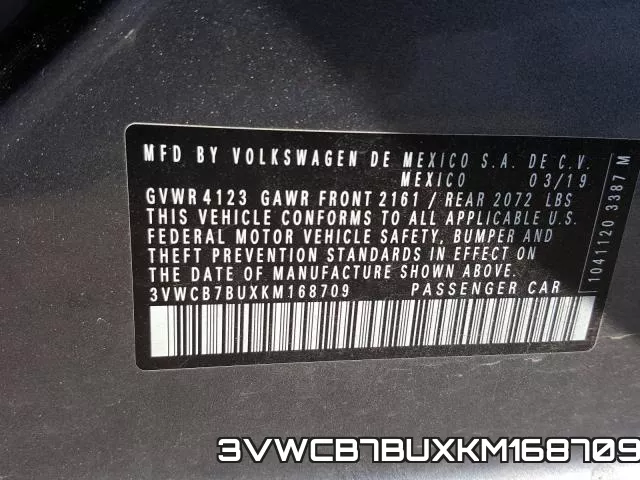 3VWCB7BUXKM168709 фото 2