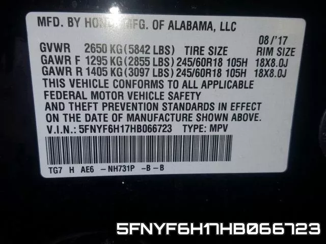 5FNYF6H17HB066723 фото 2