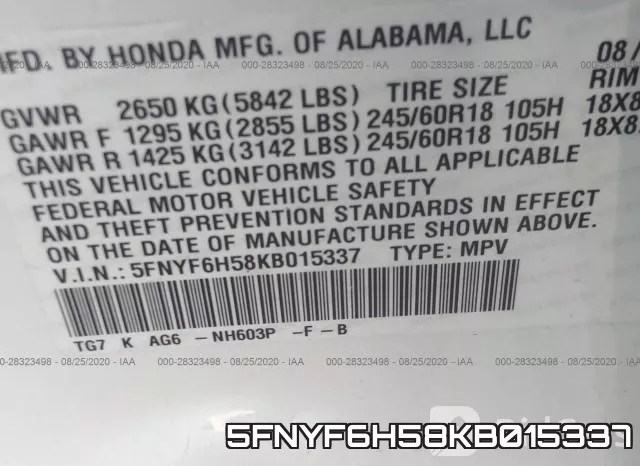 5FNYF6H58KB015337 фото 10