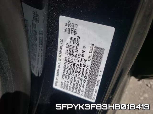 5FPYK3F83HB018413 фото 2