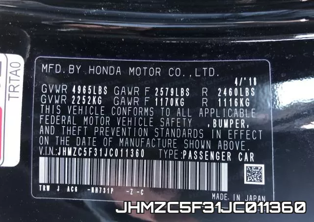 JHMZC5F31JC011360 фото 2