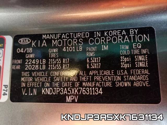 KNDJP3A5XK7631134 фото 2