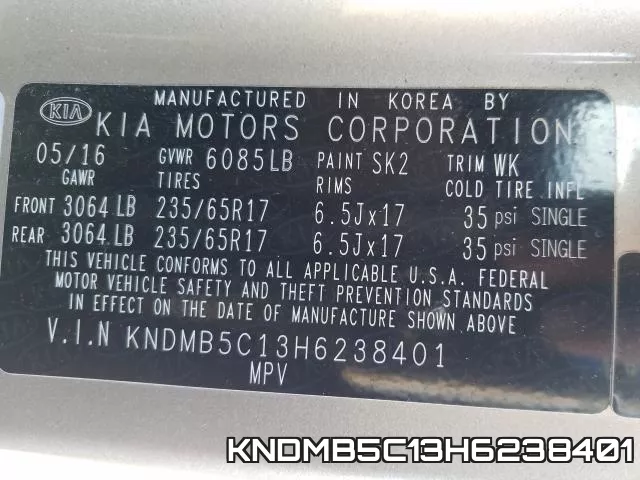 KNDMB5C13H6238401 фото 2