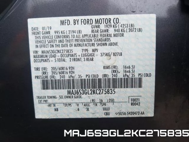 MAJ6S3GL2KC275835 фото 2