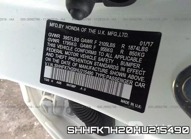 SHHFK7H20HU215490 фото 10