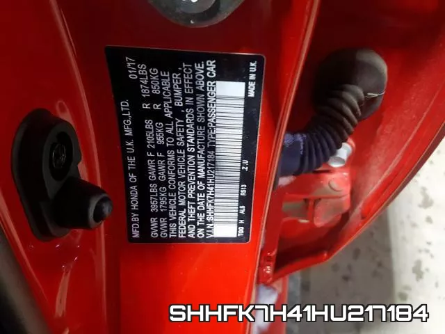 SHHFK7H41HU217184 фото 2