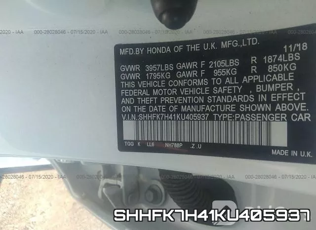 SHHFK7H41KU405937 фото 10