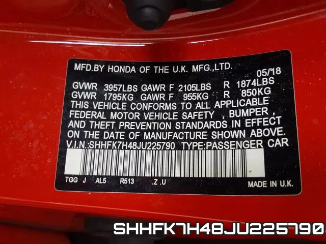 SHHFK7H48JU225790 фото 2