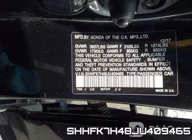 SHHFK7H48JU409465 фото 10