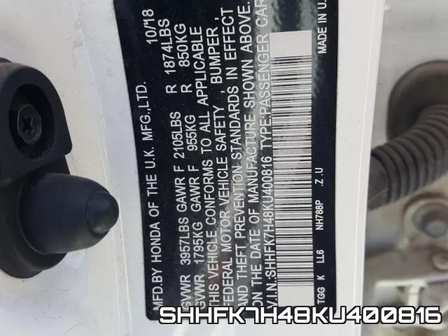 SHHFK7H48KU400816 фото 2