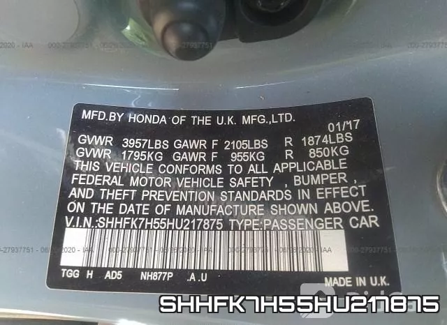 SHHFK7H55HU217875 фото 10