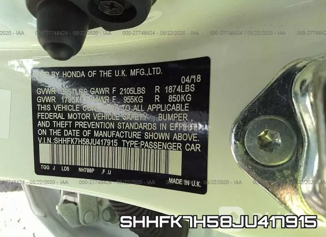 SHHFK7H58JU417915 фото 10