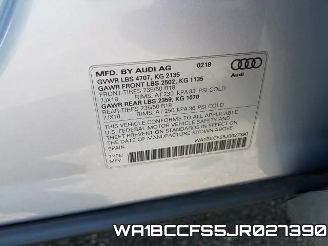 WA1BCCFS5JR027390 фото 2