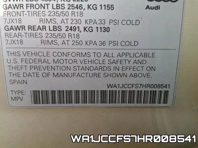WA1JCCFS7HR008541 фото 2