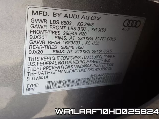 WA1LAAF70HD025824 фото 2