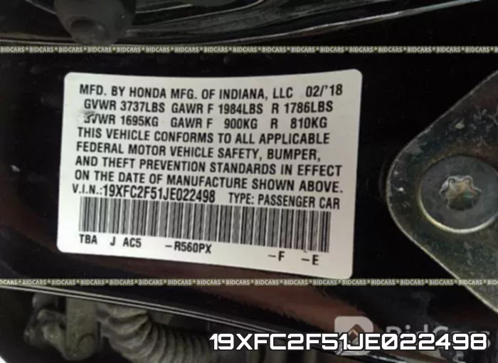 19XFC2F51JE022498 фото 10