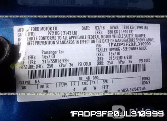 1FADP3F20JL310999 фото 10