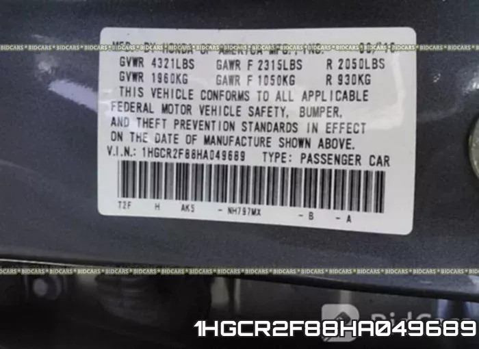 1HGCR2F88HA049689 фото 10