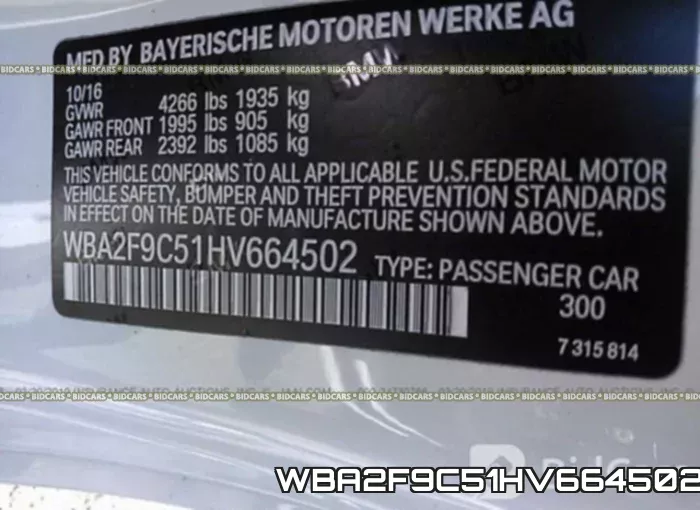 WBA2F9C51HV664502 фото 10