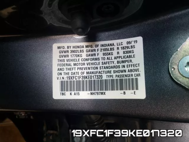 19XFC1F39KE017320 фото 2