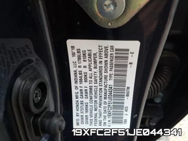 19XFC2F51JE044341 фото 2
