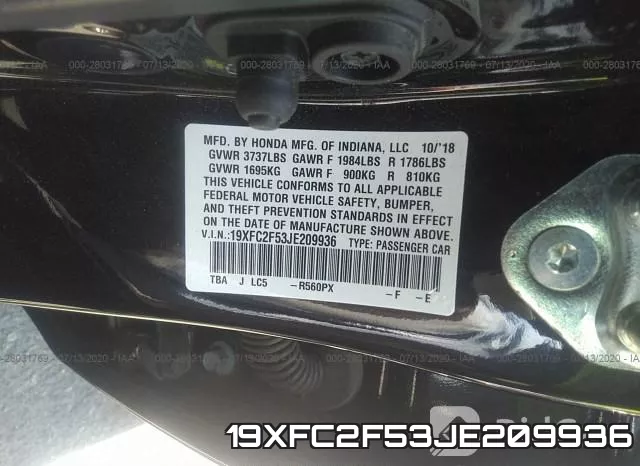 19XFC2F53JE209936 фото 10