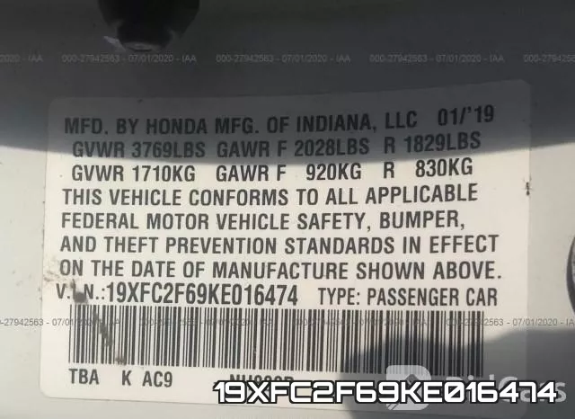19XFC2F69KE016474 фото 10