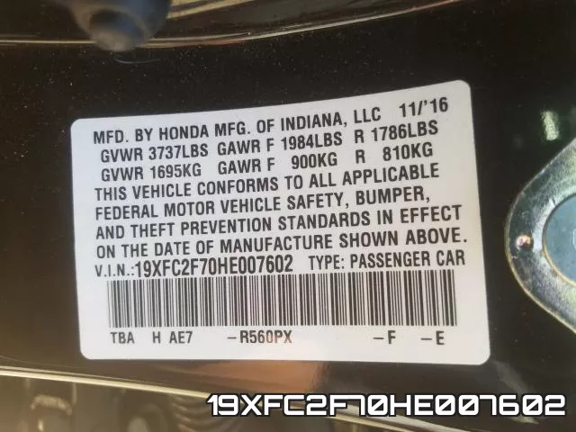 19XFC2F70HE007602 фото 2