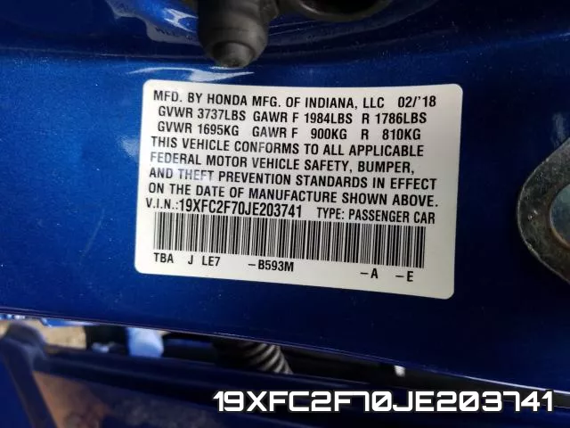 19XFC2F70JE203741 фото 2