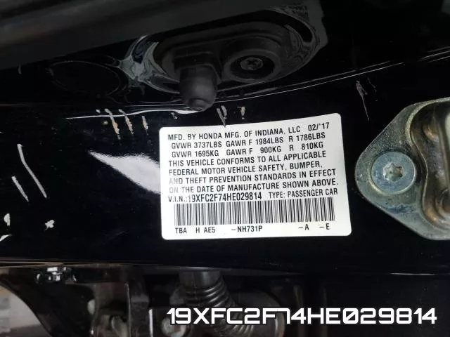 19XFC2F74HE029814 фото 2