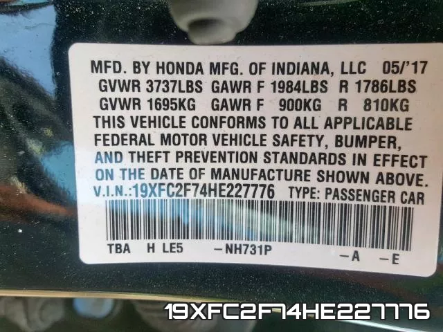 19XFC2F74HE227776 фото 2