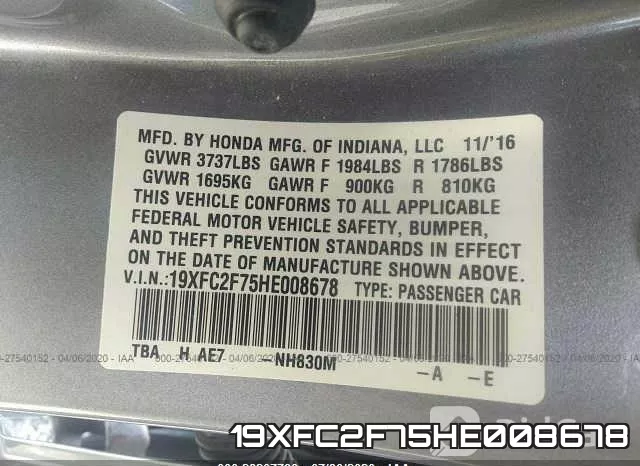 19XFC2F75HE008678 фото 10