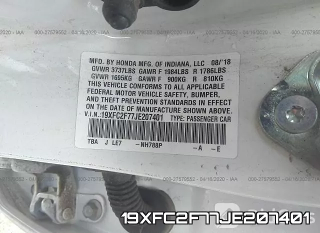19XFC2F77JE207401 фото 10