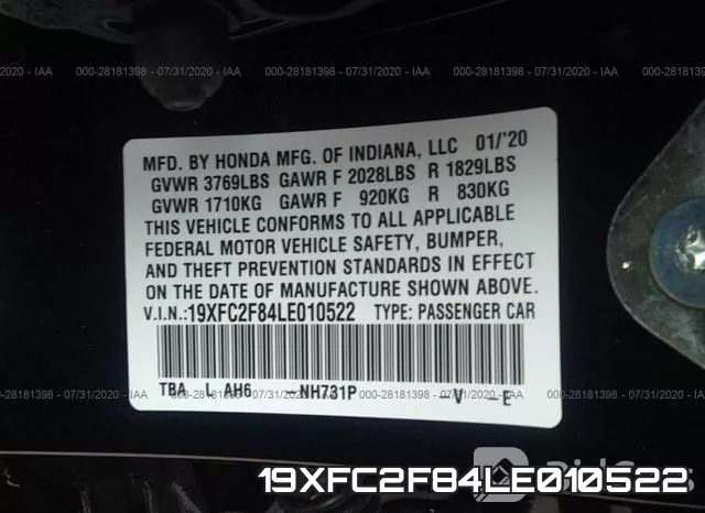19XFC2F84LE010522 фото 10
